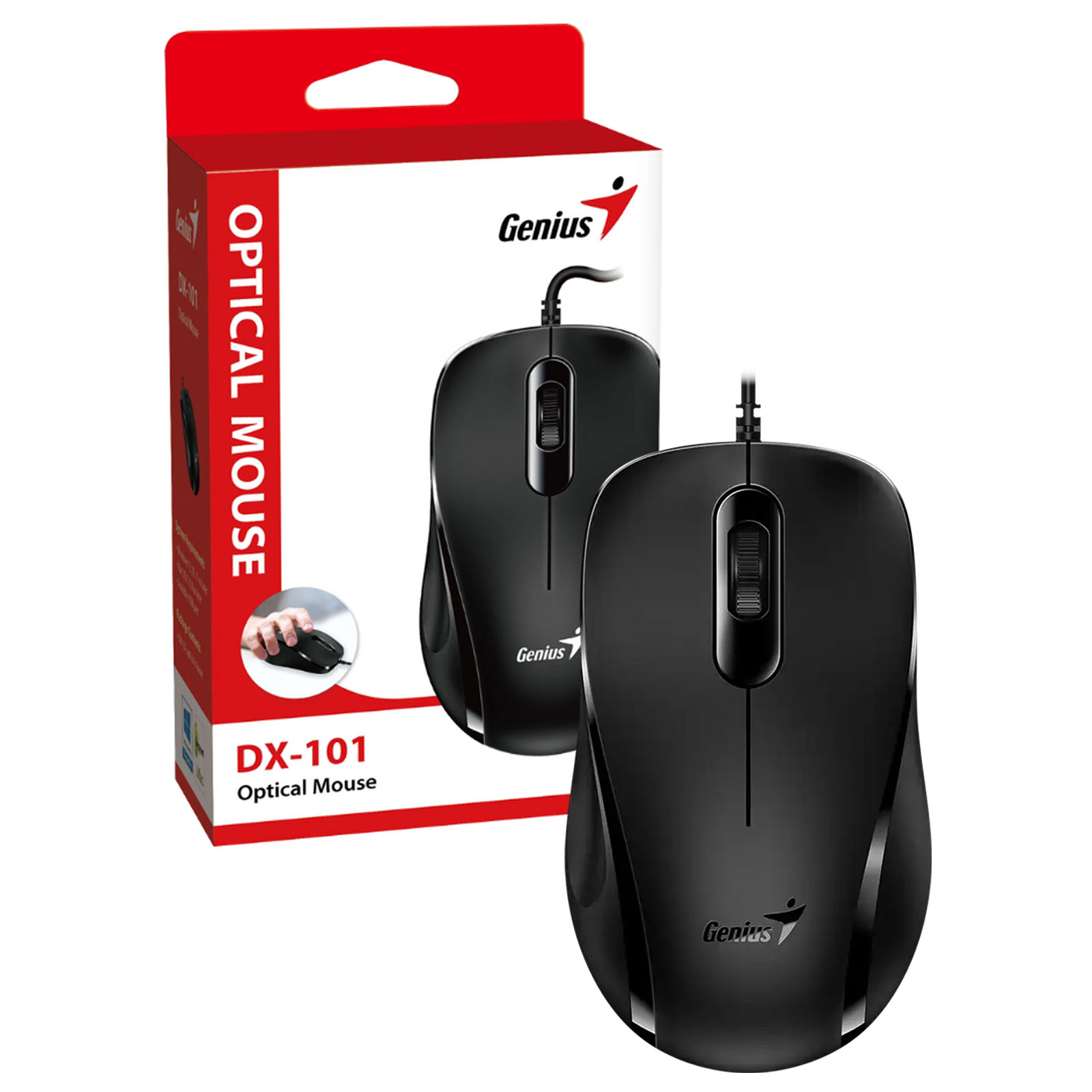MOUSE OPTICO CON CABLE 1.5M USB 1200 DPI GENIUS DX-101 NEGRO - 5