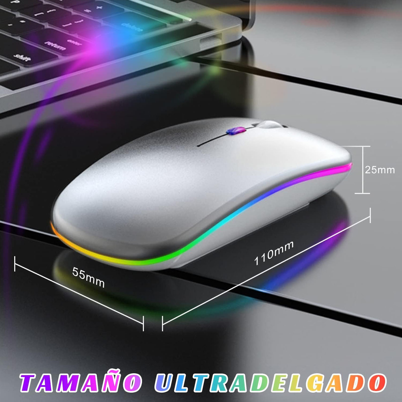 MOUSE INALAMBRICO RGB DUAL USB-BLUETOOTH RECARGABLE BLANCO - 2