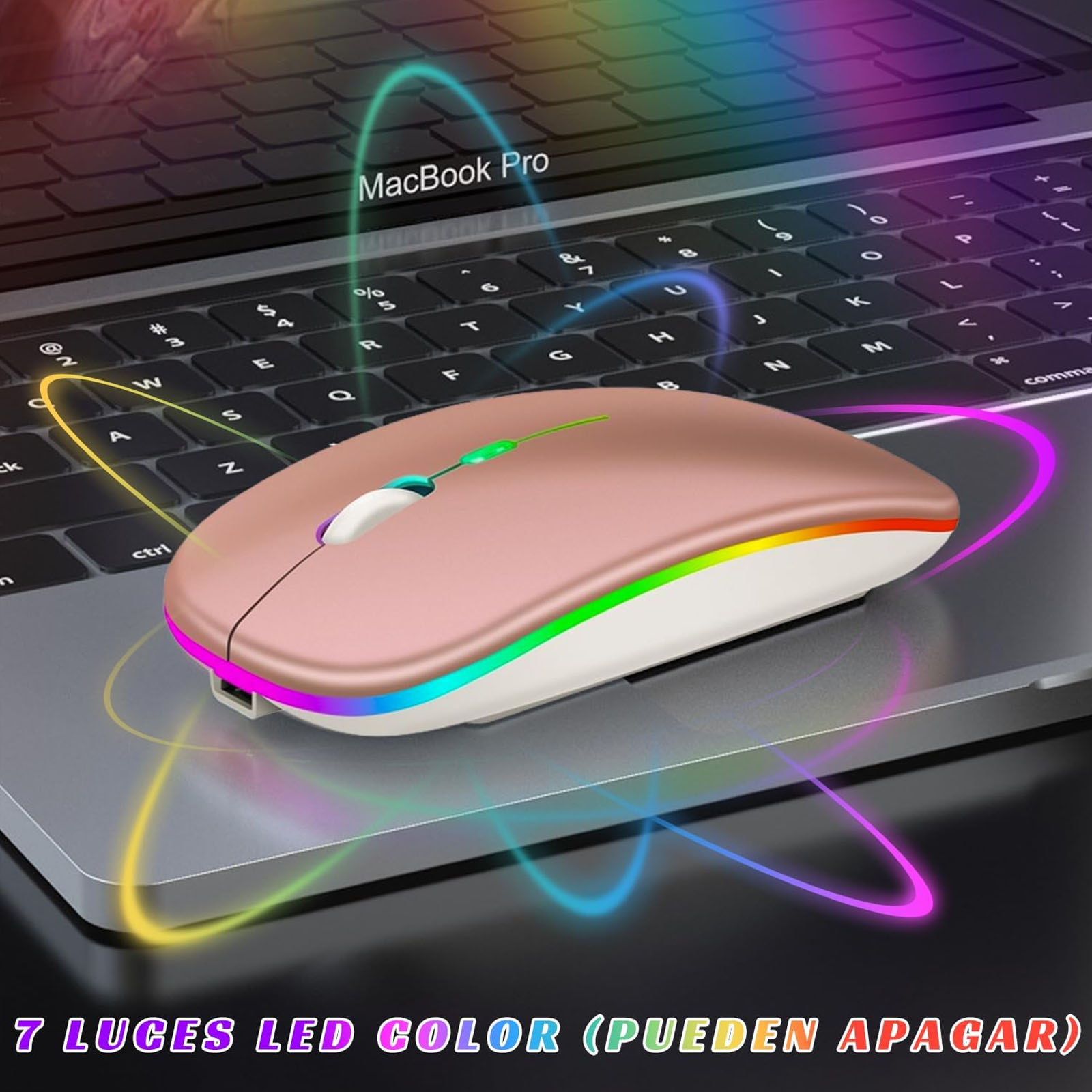 MOUSE INALAMBRICO RGB DUAL USB-BLUETOOTH RECARGABLE ROSADO