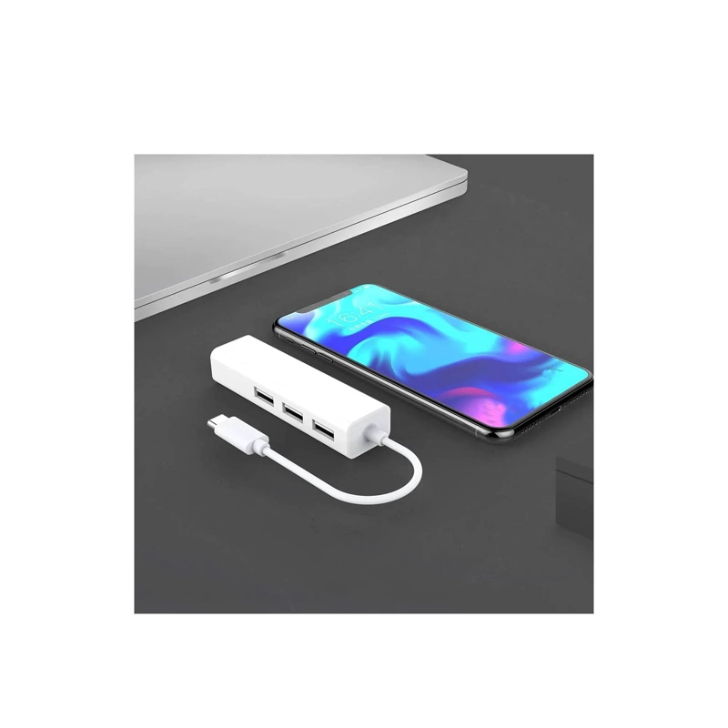 ADAPTADOR USB-C CON HUB 3 PUERTO ETHERNET RJ45 - 4