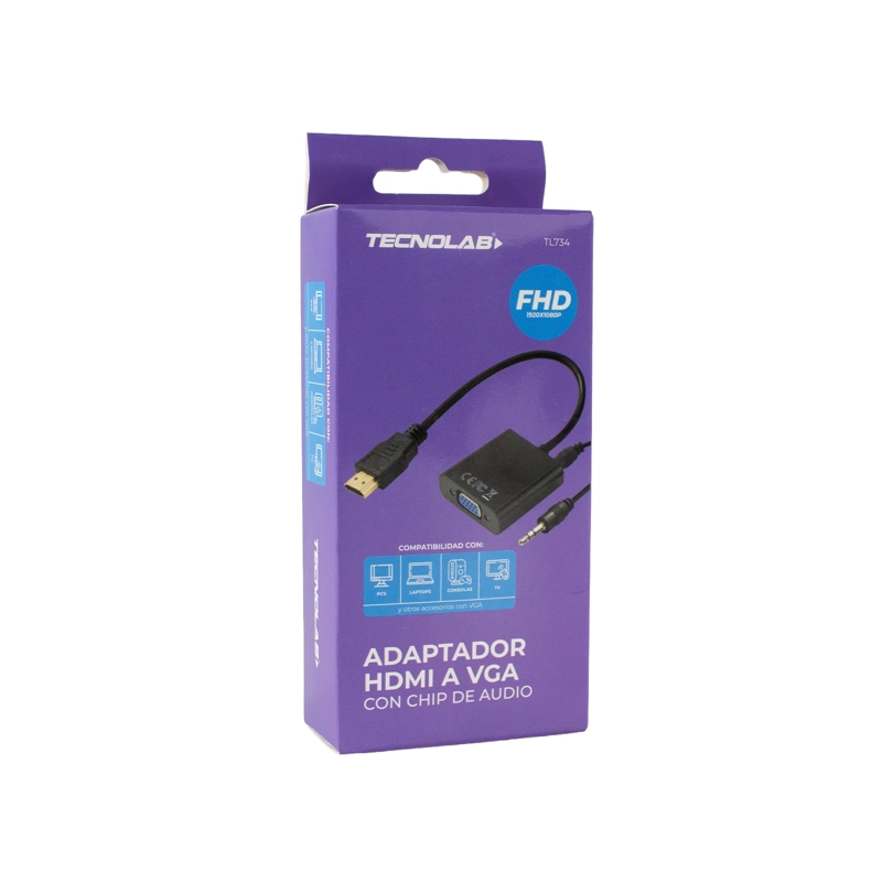 ADAPTADOR CONVERSOR HDMI A VGA FULL HD SALIA DE AUDIO - 6
