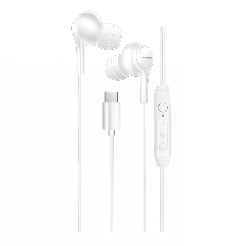 AUDIFONO CON CABLE USB-C MANOS LIBRE CONTROL VOLUMEN BLANCO - 1