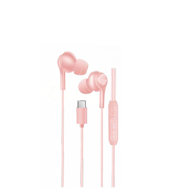 AUDIFONO CON CABLE USB-C MANOS LIBRE CONTROL VOLUMEN ROSADO - 1