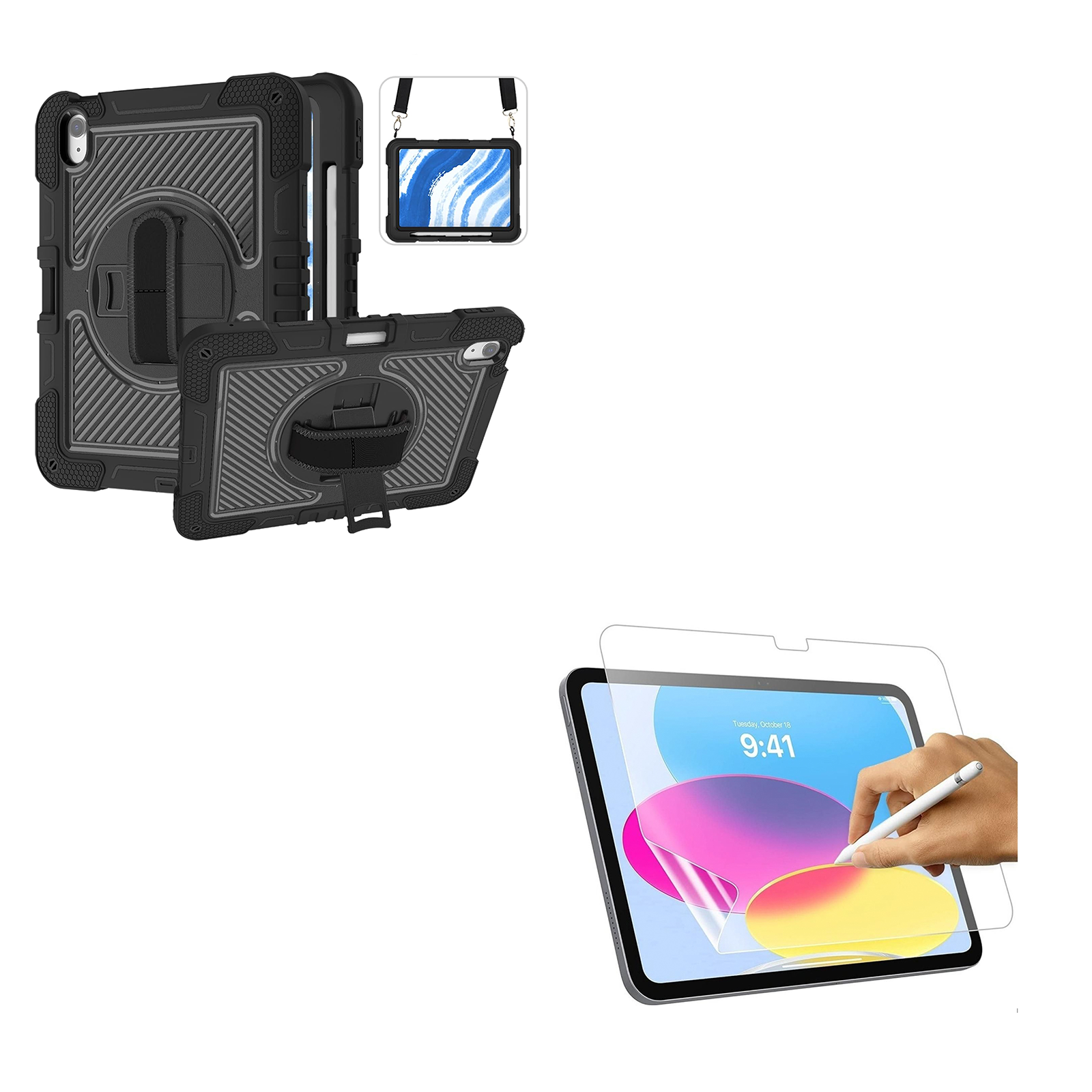 FUNDA ARMADURA 360 LAMINA CLEAR PARA IPAD AIR 11 M2 NEGRO - 1