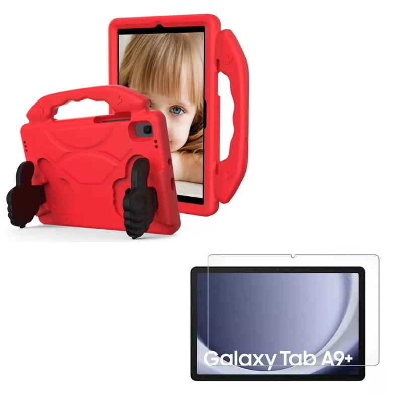 CARCASA NIÑO ANTIGOLPE COMPATIBLE CON TABLET SAMSUNG A9 PLUS + MICA ROJO - 1