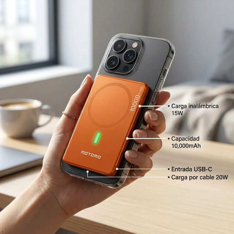 POWERBANK MAGNETICA COMPATIBLE EN IPHONE DE 10000MAH NARANJO - 4