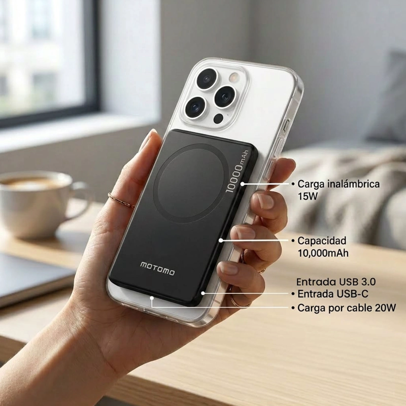 POWERBANK MAGNETICA COMPATIBLE CON IPHONE DE 10000MAH NEGRO - 4