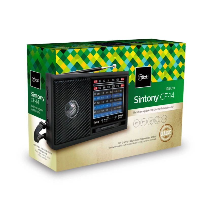 RADIO RECARGABLE MULTIBANDAS CLASICO AM / FM-SINTONY-NEGRO - 2