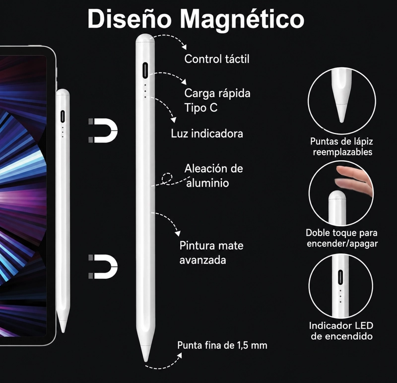 LAPIZ MAGNE TICO COMPATIBLE CON IPAD RECHAZO DE PALMA PENCIL - 2