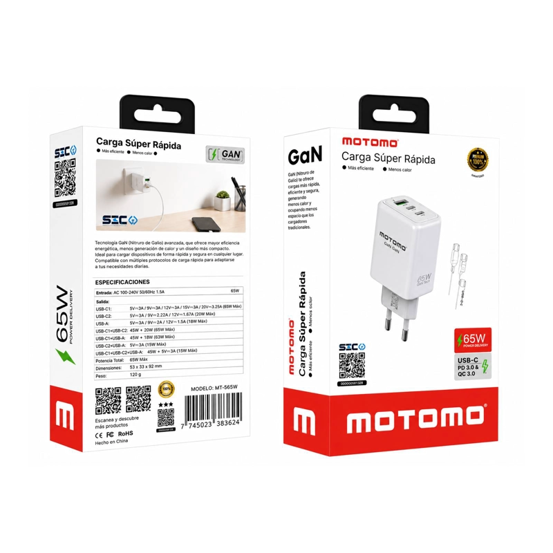 CARGADOR USB-C A USB-C COMPATIBLE CON IPHONE ANDROID 65W - 1