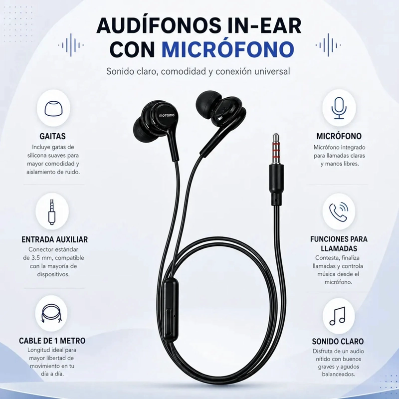 AUDIFONO MANOS LIBRES AUX 3.5 CON GOMA CONTROL VOLUMEN BLANC - 3