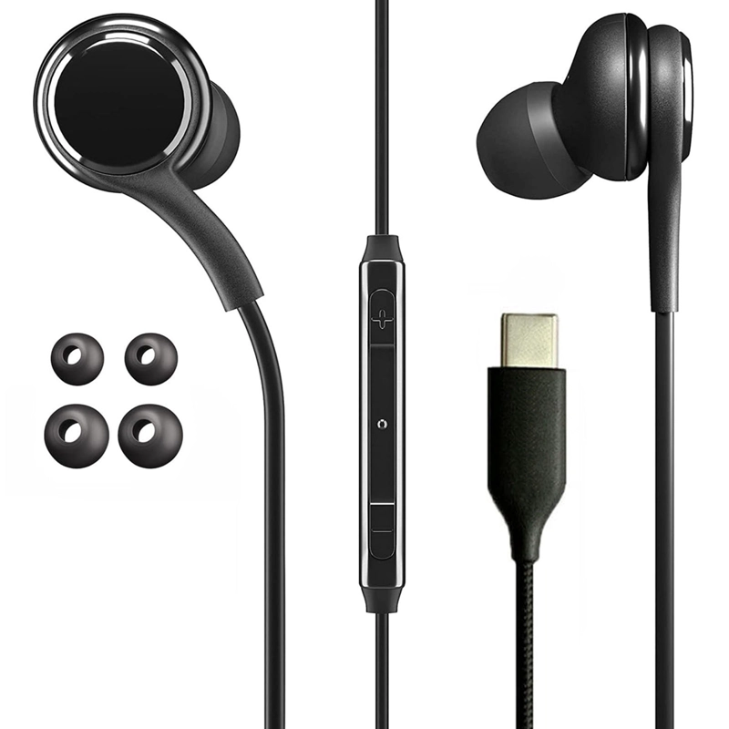 AUDIFONOS ALAMBRICOS CONECTOR USB-C MANOS LIBRES GOMA NEGRO - 1