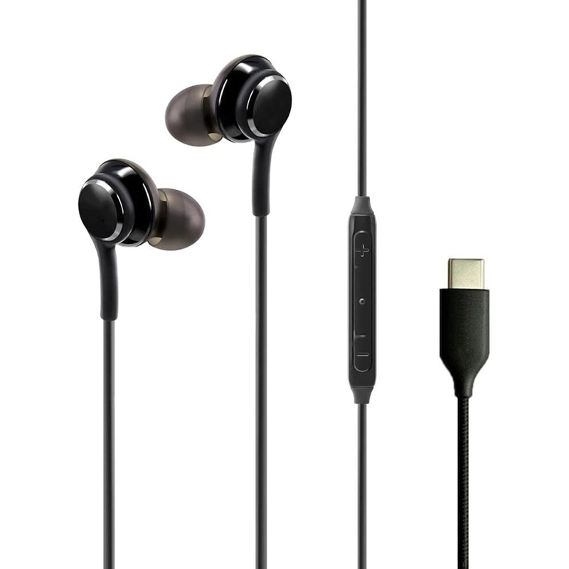 AUDIFONOS ALAMBRICOS CONECTOR USB-C MANOS LIBRES GOMA NEGRO - 2