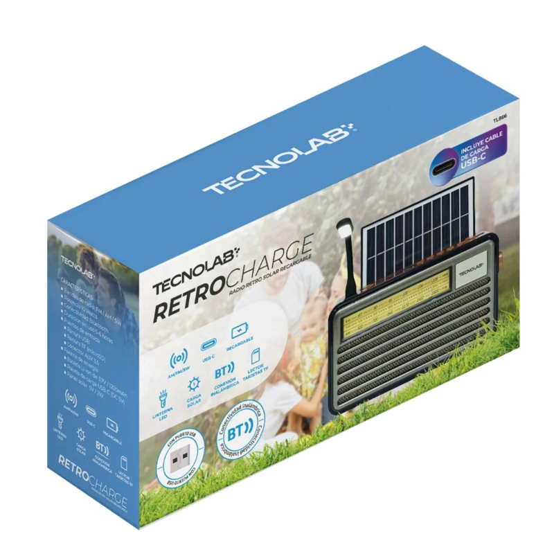 RADIO RECARGABLE FM/AM PORTATIL SOLAR RETRO BLUETOOTH - 5