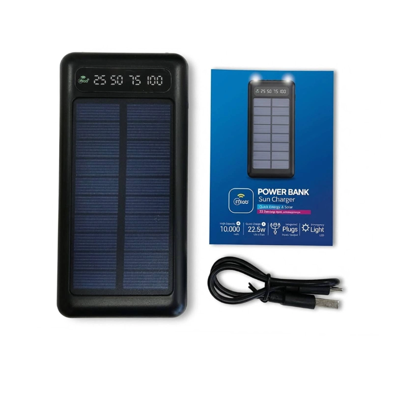 CARGADOR PORTATIL POWERBANK SOLAR 10000 MAH CARGA RAPIDO LED - 2