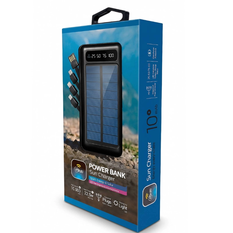 CARGADOR PORTATIL POWERBANK SOLAR 10000 MAH CARGA RAPIDO LED - 3