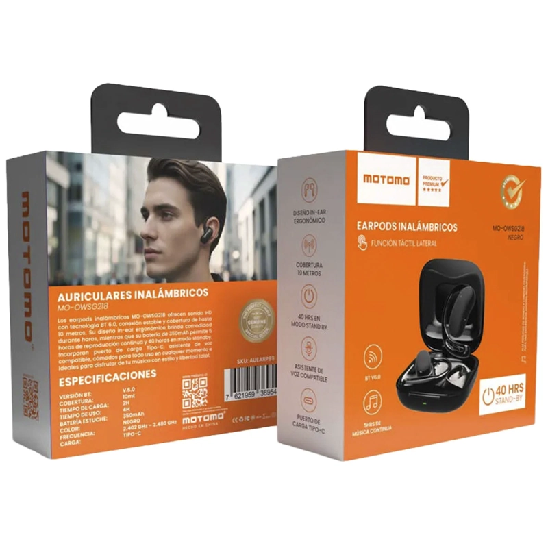AUDIFONOS INALAMBRICOS BLUETOOTH TACTIL MOTOMO OWSG218 NEGRO - 5