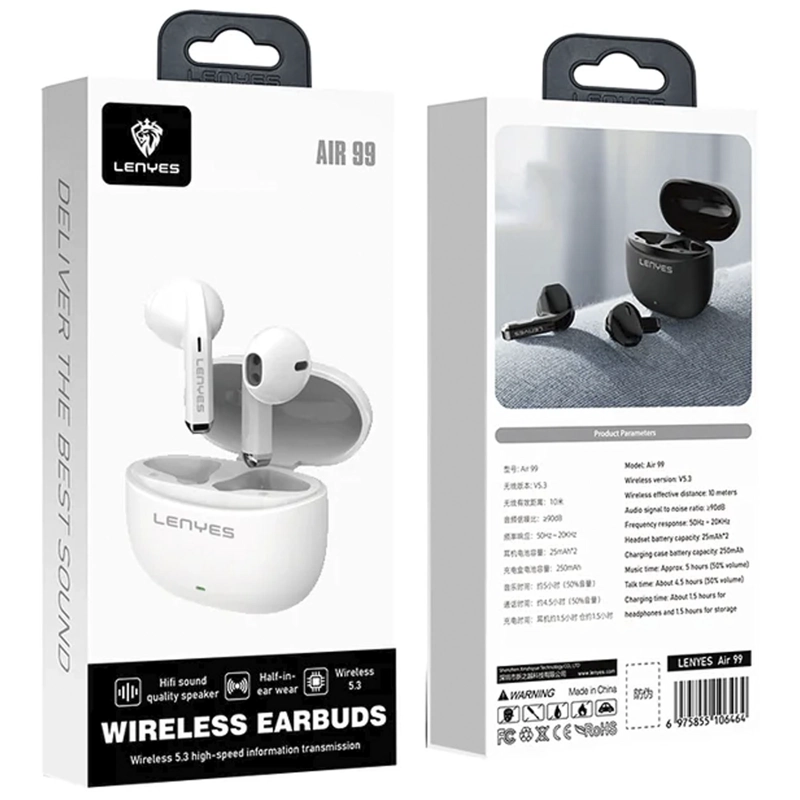 AUDIFONOS INALAMBRICOS BLUETOOTH COMODOS LENYES AIR99 BLANCO - 5