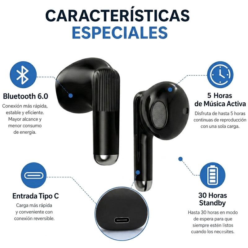 AUDIFONOS INALAMBRICOS BLUETOOTH TACTIL MOTOMO MO-G017 NEGRO - 2