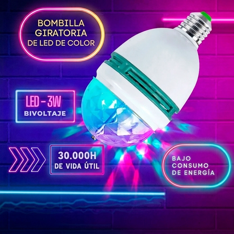 ESFERA DE LUZ RGB GIRATORIA PARA FIESTA CONEXION SOQUETE E27 - 3