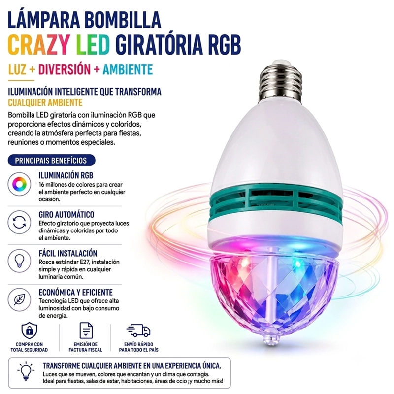 ESFERA DE LUZ RGB GIRATORIA PARA FIESTA CONEXION SOQUETE E27 - 4