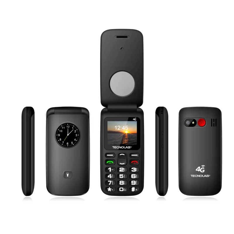TELE FONO PARA ADULTO MAYOR ALMEJA 1.77”BOTON EMERGENCIA NEGRO - 1