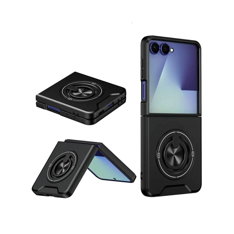 CARCASA CON ANILLO COMPATIBLE CON SAMSUNG Z FLIP 8 NEGRO - 1