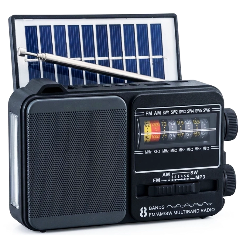 RADIO PORTATIL CON LINTERNA CARGA SOLAR TECNOLAB TL653 NEGRO - 1