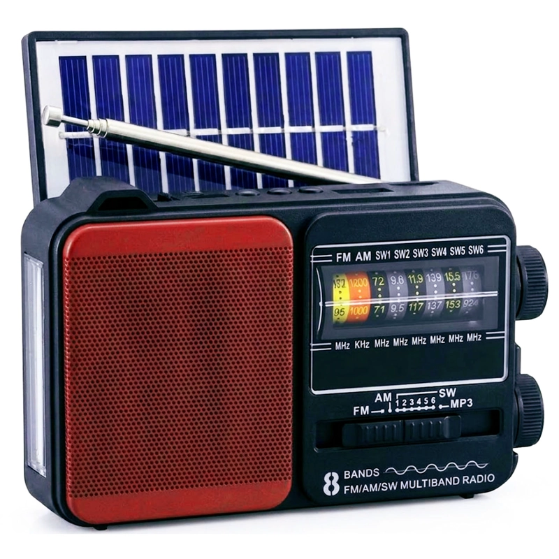 RADIO PORTATIL CON LINTERNA CARGA SOLAR TECNOLAB TL653 ROJO - 1