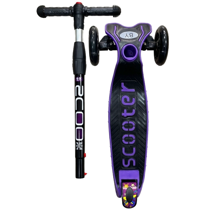 MONOPATIN SCOOTER INFANTIL PLEGABLE 3 RUEDAS CON LUZ MORADO - 2
