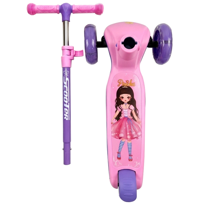 MONOPATIN SCOOTER INFANTIL PLEGABLE 3 RUEDAS CON LUZ ROSADO - 2