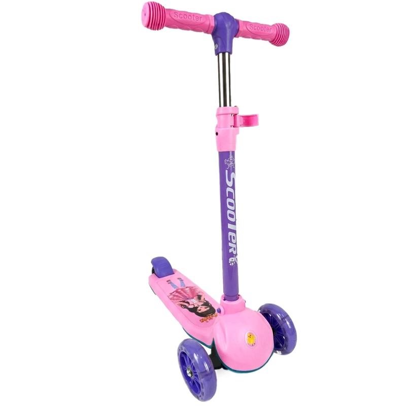 MONOPATIN SCOOTER INFANTIL PLEGABLE 3 RUEDAS CON LUZ ROSADO - 4