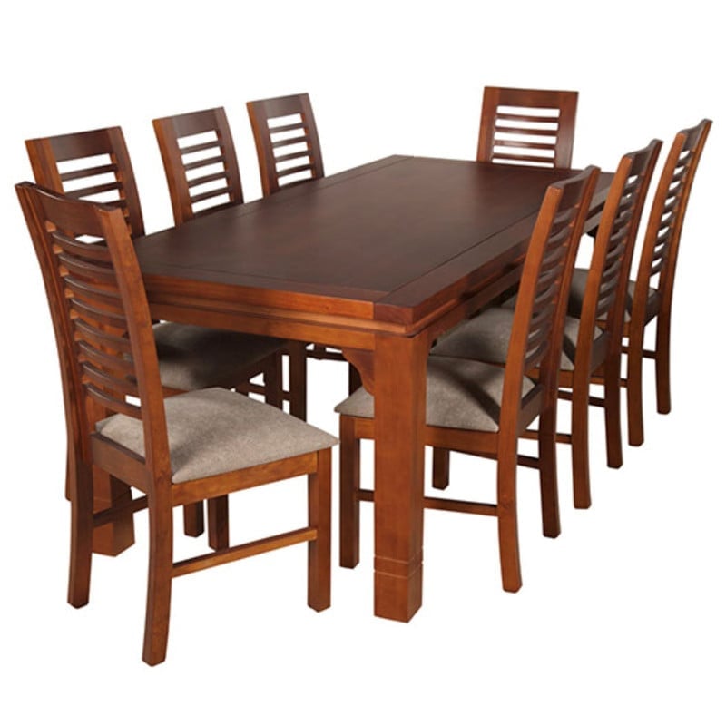JUEGO DE COMEDOR LUCIANA RECTANGULAR 8 SILLAS MADERA COLOR MIEL TAPIZ CAFÉ JASPEADO - 1