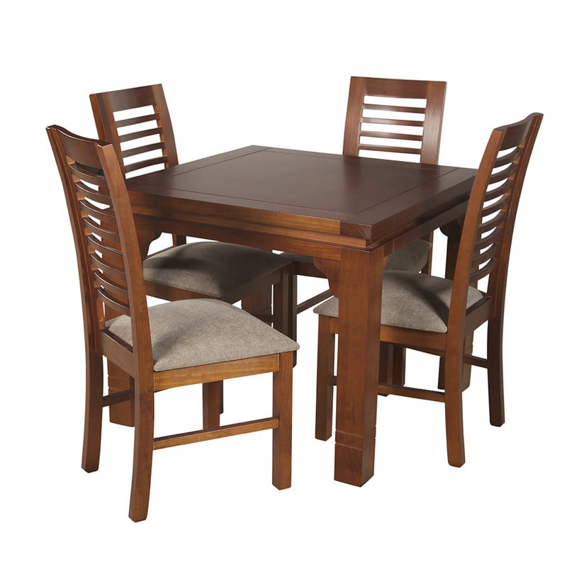 JUEGO DE COMEDOR LUCIANA CUADRADA 4 SILLAS MADERA COLOR MIEL TAPIZ CAFÉ JASPEADO - 1