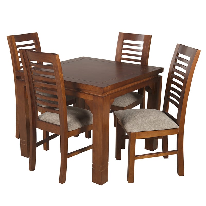 JUEGO DE COMEDOR LUCIANA CUADRADA 4 SILLAS MADERA COLOR MIEL TAPIZ CAFÉ JASPEADO - 7
