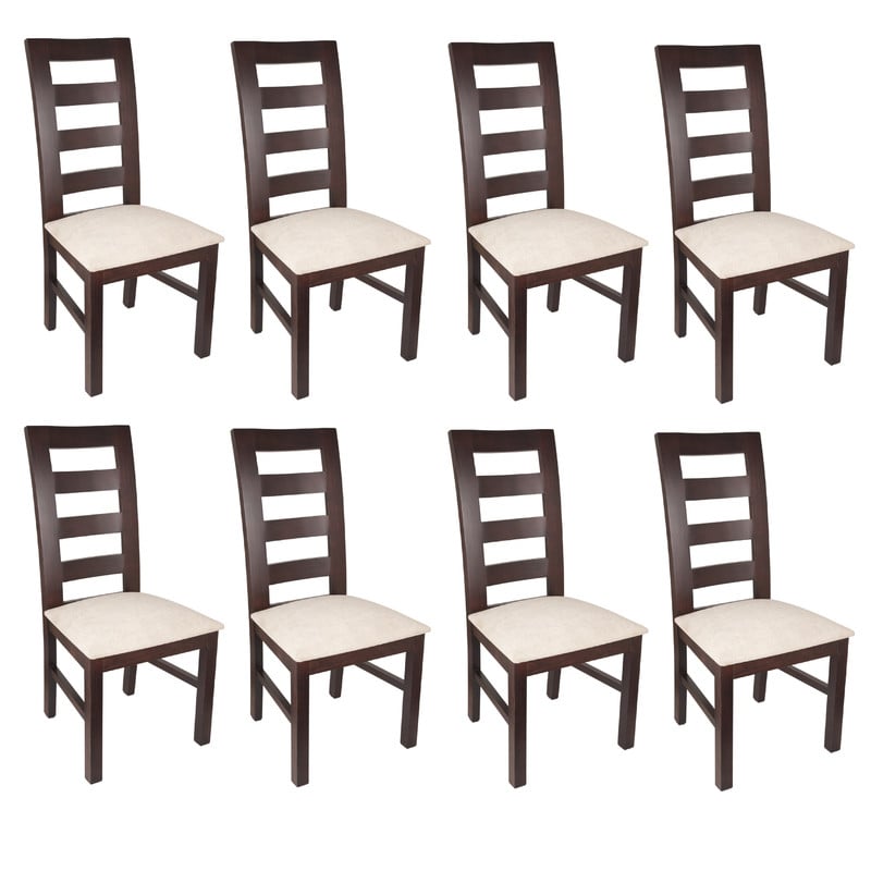JUEGO DE COMEDOR AMELIA RECTANGULAR 8 SILLAS MADERA COLOR CHOCOLATE TAPIZ BEIGE JASPEADO - 3