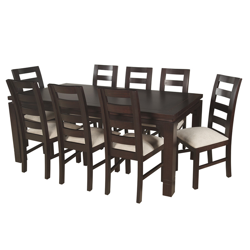 JUEGO DE COMEDOR AMELIA RECTANGULAR 8 SILLAS MADERA COLOR CHOCOLATE TAPIZ BEIGE JASPEADO - 7