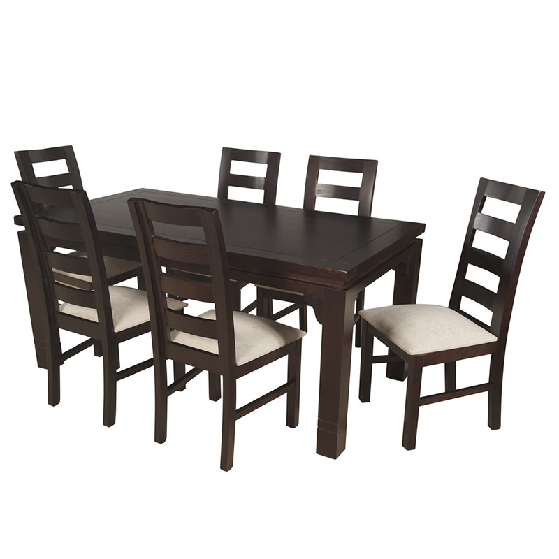 JUEGO DE COMEDOR AMELIA RECTANGULAR 6 SILLAS MADERA COLOR CHOCOLATE TAPIZ BEIGE JASPEADO - 7