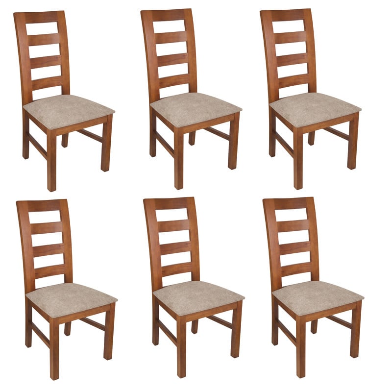 JUEGO DE COMEDOR AMELIA RECTANGULAR 6 SILLAS MADERA COLOR MIEL TAPIZ CAFÉ JASPEADO - 3