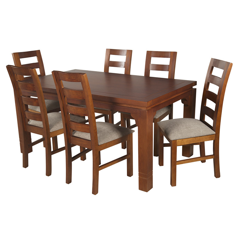 JUEGO DE COMEDOR AMELIA RECTANGULAR 6 SILLAS MADERA COLOR MIEL TAPIZ CAFÉ JASPEADO - 7
