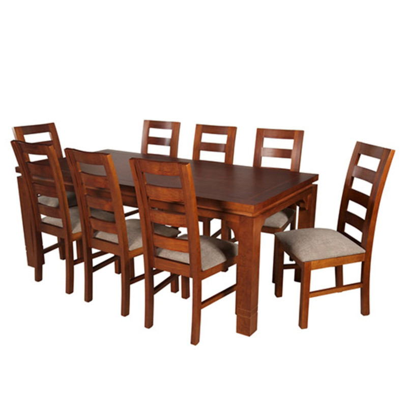 JUEGO DE COMEDOR AMELIA RECTANGULAR 8 SILLAS MADERA COLOR MIEL TAPIZ CAFÉ JASPEADO - 7