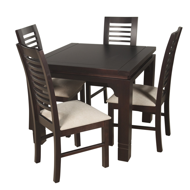 JUEGO DE COMEDOR LUCIANA CUADRADA 4 SILLAS MADERA COLOR CHOCOLATE TAPIZ BEIGE JASPEADO - 1