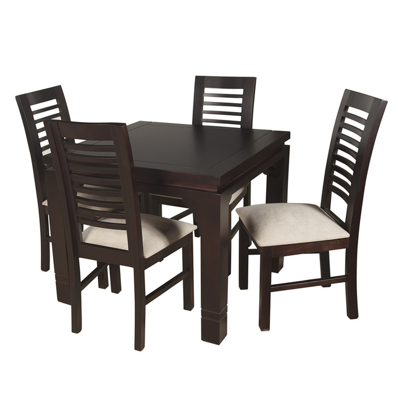JUEGO DE COMEDOR LUCIANA CUADRADA 4 SILLAS MADERA COLOR CHOCOLATE TAPIZ BEIGE JASPEADO - 7