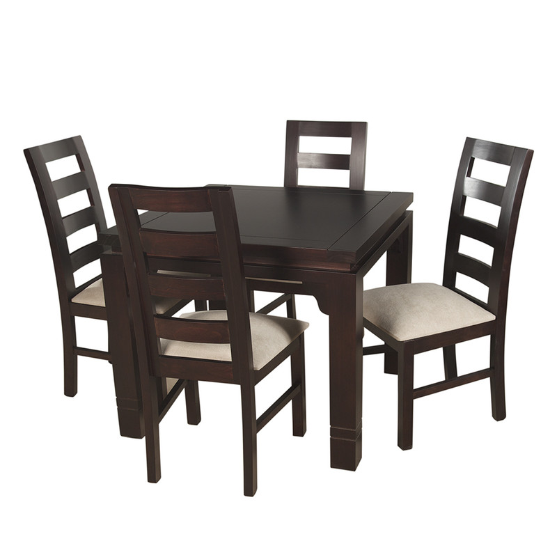 JUEGO DE COMEDOR AMELIA CUADRADA 4 SILLAS MADERA COLOR CHOCOLATE TAPIZ BEIGE JASPEADO - 7