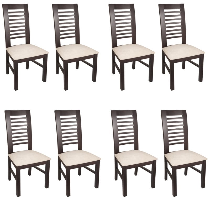 JUEGO DE COMEDOR LUCIANA RECTANGULAR 8 SILLAS MADERA COLOR CHOCOLATE TAPIZ BEIGE JASPEADO - 3