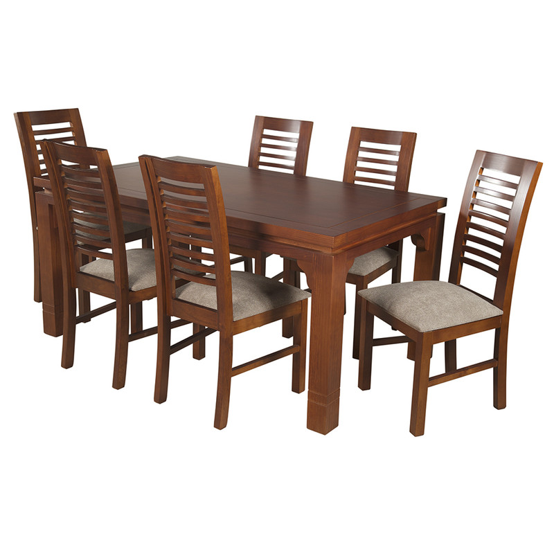 JUEGO DE COMEDOR LUCIANA RECTANGULAR 6 SILLAS MADERA COLOR MIEL TAPIZ CAFÉ JASPEADO - 7