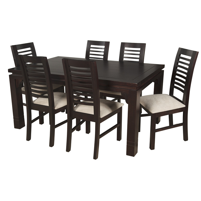 JUEGO DE COMEDOR LUCIANA RECTANGULAR 6 SILLAS MADERA COLOR CHOCOLATE TAPIZ BEIGE JASPEADO - 7
