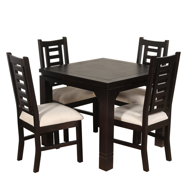 JUEGO DE COMEDOR PASCAL 92X92 CM 4 SILLAS MADERA COLOR CHOCOLATE TAPIZ BEIGE JASPEADO - 1