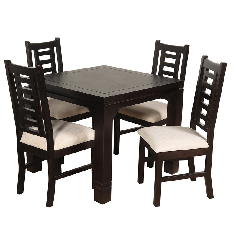 JUEGO DE COMEDOR PASCAL 92X92 CM 4 SILLAS MADERA COLOR CHOCOLATE TAPIZ BEIGE JASPEADO - 3