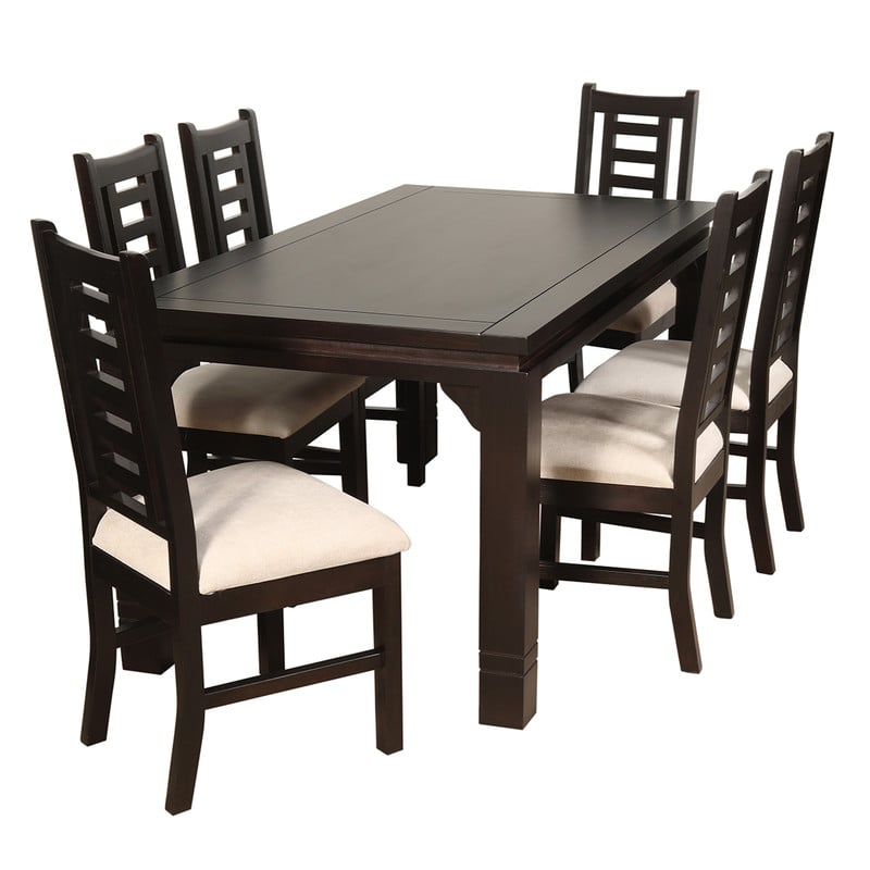 JUEGO DE COMEDOR PASCAL 92X170 CM 6 SILLAS MADERA COLOR CHOCOLATE TAPIZ BEIGE JASPEADO - 1